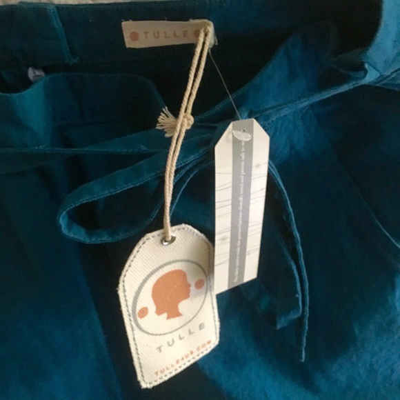 ANTHROPOLOGIE TULLE TURQUOISE SIDE SLIT SKIRT  L - Picture 2 of 4